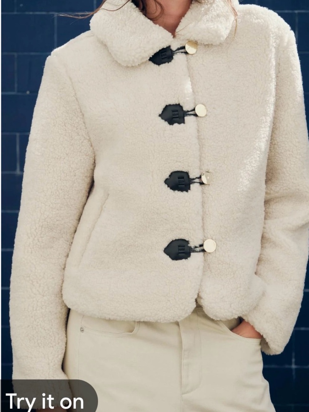 Vigoss Cream Teddy Sherpa Toggle Jacket